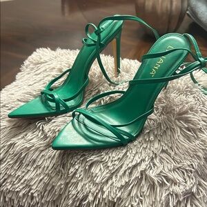 Liliana Green Pointed Toe Strappy Stiletto Heels